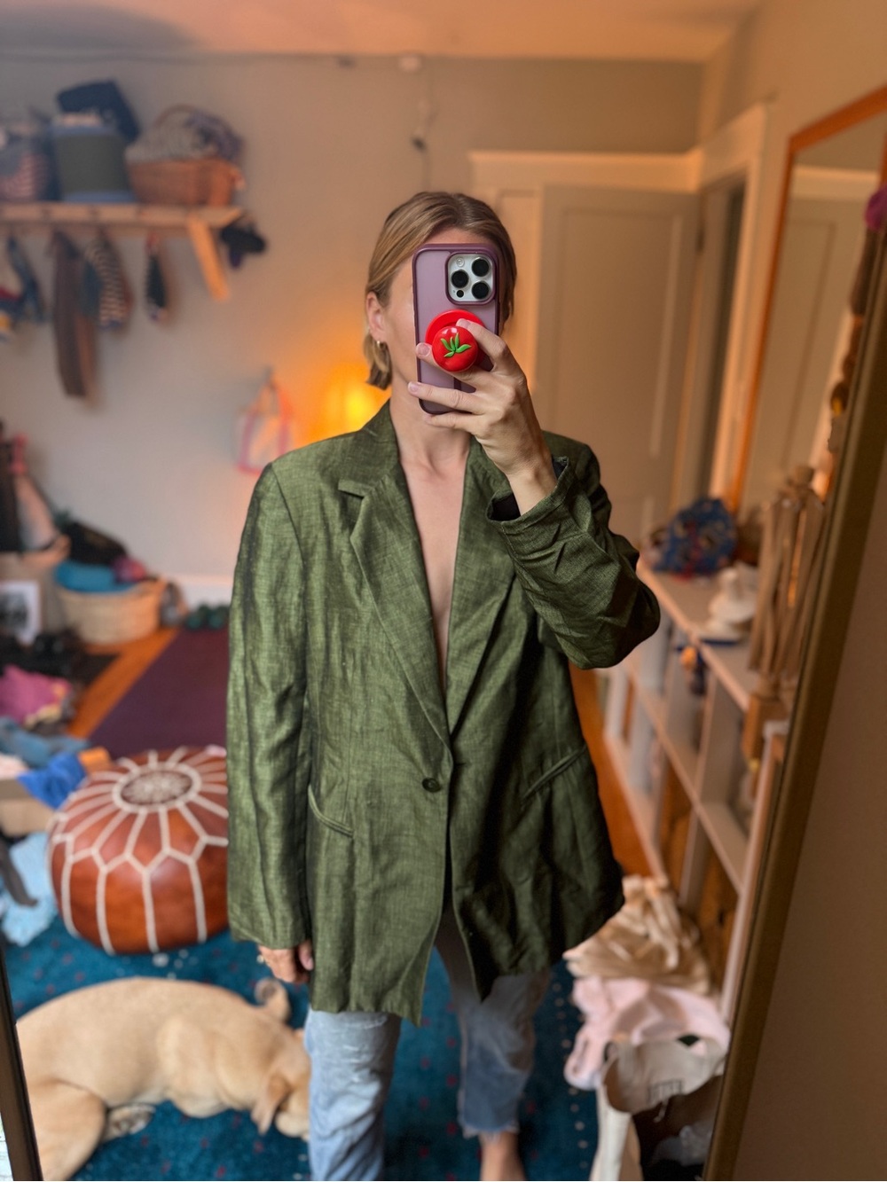 Ganni Olive Green Relaxed Blazer